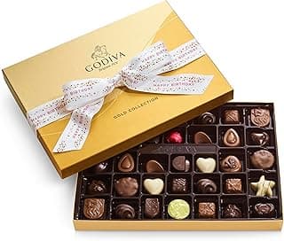 Godiva Chocolatier Birthday Ribbon 36-Piece Assorted Chocolate Gift Box – Gourmet Chocolate Candy Variety Pack – Dark Caramel, Milk Chocolate, Nuts– Gift Basket for Birthday and Anniversary