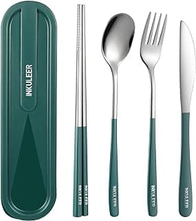Travel cutlery set, 18/8 stainless steel cutlery, Reusable utensils set with case, Portable Silverware Lunch Box for Camping and Office image