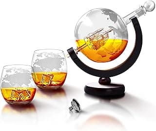 REGAL TRUNK & CO. Globe Decanter Set - Whiskey Decanter Set - Liquor Holder with Drinking Glasses - Art Piece Home Bar Accessories and Birthday Gift for Men and Women image