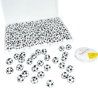 100 Pcs Soccer Beads Sport Beads 12mm Spacer Beads with Elastic Rope, Acrylic Soccer Charms Pen Beads for Bracelets Lanyard Necklace Keychains Jewelry Making Crafts