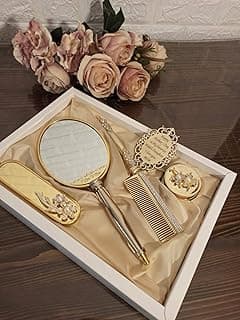 Personalized Handheld Makeup Vanity Mirror Comb Hair Brush Set image