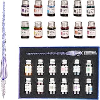 Glass Pen Set Calligraphy Dip Pens,12 Colorful Inks,Caligraphy Sets for Art, Writing, Signature, Decoration, Gift image