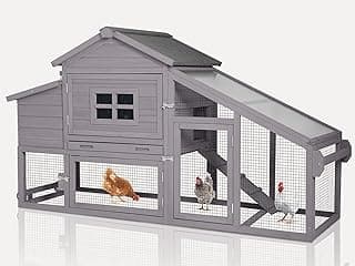Chicken Coop Expandable Chicken House for Outdoor with Wheels Nesting Box, Leakproof Pull-on Tray, and UV-Resistant Roof Panel - Grey image