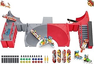 KETIEE Fingerboard Skate Park Kit: 17pcs Finger Skateboard Ramp Set with Exclusive 11 Ramps 4 Mini Skateboards & Roller Skates, Large Finger Skatepark Training Props Toys Gifts for Kids Ages 6 and up image