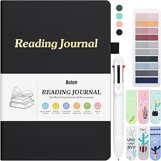 Reading Journal for Book Lovers Gifts, Book Journal for Reader, Book Tracker Journal Reading Log, 65 Book Review Journal with Bookmarks, Book Tabs, Multicolor Pen, Reading Tracker for Women Men, Black image