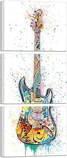Music Room Decor Graffiti Wall Art Guitar Painting Music Wall Art Framed Canvas Artwork for Walls 12inchx16inchx3Piece (White, Vertical)