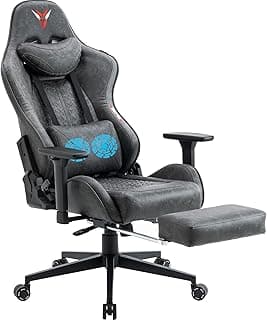 Gaming Chair for Adults 350LBS, Wide Seat Computer Chair with Footrest and Massage Lumbar Support, Reclining Gaming Chairs PU Leather, Heavy Duty Video Game Chair Rolling, Ergonomic, Grey image