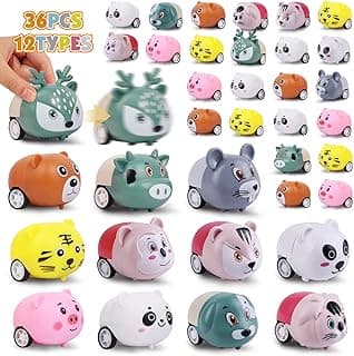 36 pcs Animals Pull Back Cars, Mini Vehicles Toy Small Cars Pull Back Racing Vehicles Set, Mini Toy Cars, Carnival Prizes Goodie Bag Stuffers, Mini Car Party Favors for Kids image