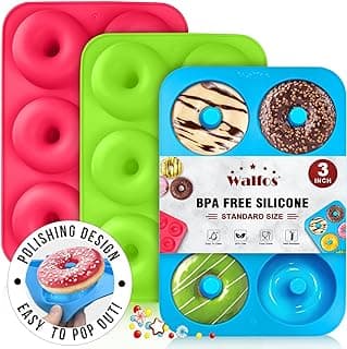 Walfos Silicone Donut Mold - Non-Stick Silicone Doughnut Pan Set, Just Pop Out! Heat Resistant, Make Perfect Donut Cake Biscuit Bagels, BPA FREE and Dishwasher Safe, Set of 3