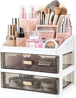 Makeup Organizer for Vanity,Large Capacity Countertop Organizer,Bathroom Bedroom Desk Cosmetic Display Cases for Skin Care BrushesEyeshadow Lotions Lipstick Nail Polish (2 Drawer) image