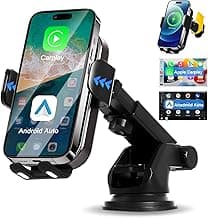 Wireless Apple CarPlay and Android Auto Adapter for iPhone Holder,3-in-1 2024 New Upgrade Bluetooth Car Play Dongle Convert Factory Wired to Wireless Auto-Clamping Car Mount 15W/10W/7.5W Fast Charging image