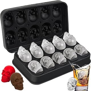 Webake Skull Ice Cube Mold, 10 Cavity Silicone Ice Mold with Lid for Whiskey Skull Ice Cube Tray for Freezer with Funnel Reusable Halloween Skull Ice Makers for Baking, Chocolate, Candy and Resin image
