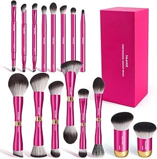 MAANGE 16 Pcs Dual-Ended Makeup Brushes with Aluminum Handles – Complete Travel Makeup Brushes Set with Case, Includes Eyeshadow, Blush, Foundation, Lip and Concealer Brushes