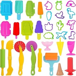 Playdough Tool Set, 31 PCS Playdough Ice Cream Set for Kids, Playdough Accessories Includes Assorted Animal Cutters, Summer Themed Molds, Popsicle Molds and Dough Extruder, Random Color image