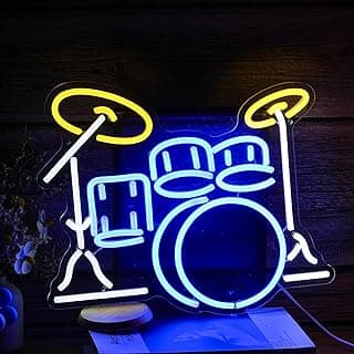 LISIGNVE Drum Kit Neon Sign Neon Light Sign,Led Neon Light for Wall,Drum Kit Shape Neon Sign,USB Powered Led Neon Signs For Music Bar,Live Music,Music Studio Party Decoration image