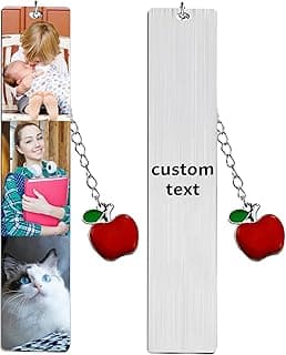 Personalized Bookmarks with Picture Text, Stainless Steel Custom Bookmarks Photo, Double-Sided Custom Bookmark for Men Women Kids Gifts Birthdays Christmas Valentine's Day image