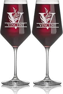 Personalized Monogram Crystal Wine Glass with Your Custom Text - Great Gift for Wedding, Anniversary, Engagement and Bridal Shower (Design 2, 2 pack) image