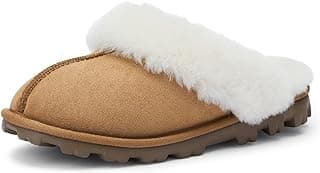 Genuine Australian Sheepskin Women Slippers, 100% Shearling Hard Bottom Slippers for Women Indoor and Outdoor Warm Fuzzy Wool Slippers image