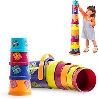 B. toys- Stacking Buckets – 10 pcs – Sort & Stack Colorful Nesting Cups – Bath & Backyard – Stackable Learning Toy – Toddler, Kids –Bazillion Buckets- 18 months + image