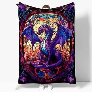 Dragon Blanket and Throw, Cool Purple Animal Themed Print Sofa Office Travel Flannel Blanket, Lightweight Soft Ultra-Plush Cozy Blanket for Men, 50x60in image