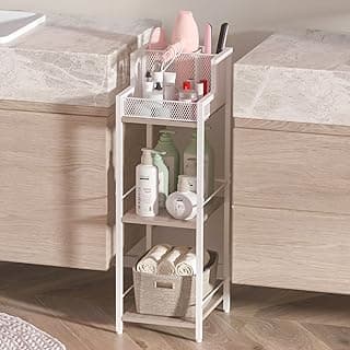 Hair Tool Organizer Bathroom Storage Shelf 3-Tier Hair Dryer Holder with 3 Grids - Makeup Organizer Slim Floor Stand, Cosmetic Shelf Flat/Curling Irons Hair Straighteners Holder -White image