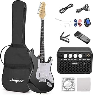 Electric Guitar, 39 Inch Full Size Electric Guitar Kit Solid Body,HSS Pick Up, Starter Kit Includes Amp, Bag, Capo, Strap, String, Tuner, Cable, Picks,Electric Guitar for Beginner(Black) image