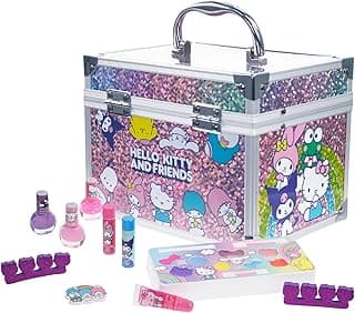 Hello Kitty & Friends - Townley Girl Train Case Makeup Set for Kids, Includes Lip Gloss, Eye Shimmer, Nail Polish, Brushes, and More! Perfect for Parties, Sleepovers, and Makeovers. Non-Toxic, Ages 3+ image