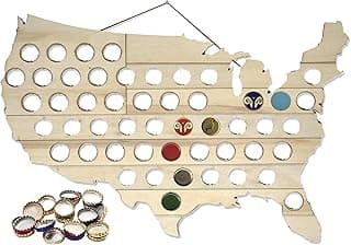 Mark Feldstein & Associates Craft Beer USA Bottle Cap Map, 24 Inch, Natural Wood image