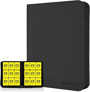 Trading Card Binder 9 Pocket, 360 Pockets Trading Card Holder Book, Premium PU Cover Zip Folder Binder, Side Loading Carrying Case Binder Album for TCG, MTG,Sports Cards, Game Cards (Black)