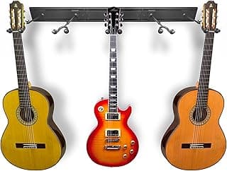 Adjustable Guitar Wall Rack, Heavy-Duty Multiple Guitar Wall Mount, Secure Organizer for Acoustic & Electric Guitars, other Instrument, 5 Soft Padded Arm Hangers & Black Slatwall Rail image