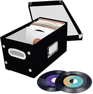Snap-N-Store Vinyl Record Storage Box - 7"/45 RPM - 2 Pack- Crate Holds up to 75 Vinyl Albums - Black