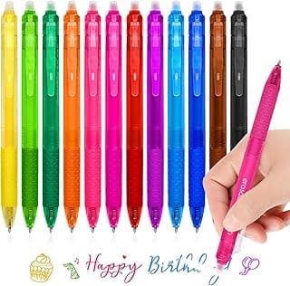 Erasable Gel Pens, Refillable & Retractable Gel Ink Pens, Fine Point 0.7 mm, Pack of 12, Assorted Colors for Daily Writing, Drawing, Note Taking, Pens Bulk for School, Office, Home Supply image