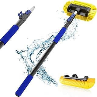 18Ft Reach Car Wash Brush with Long Handle, Car Cleaning Brush 12-Inch Soft Bristles, 3-12Foot Aluminium Telescoping Pole for Scratch-Free Cleaning RV, Car, Boats, Truck, Floors, Solar Panels