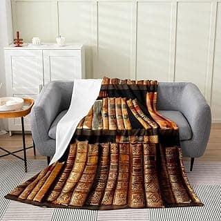 Erosebridal Vintage Library Blanket Queen Inch, Retro Bookshelf Pillow Cover, Library Book Themed Fleece Blanket, Literary Books Book Lovers Old Fashion Microfiber Fuzzy Blanket image