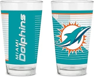 Rico Industries NFL Football Main 16 oz Pint Glasses with Digitally Printed Logo, Practical Set of 2 Classic Drinking Glasses, Dishwasher Safe image