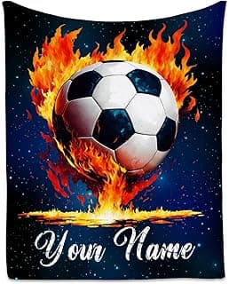 Personalized Soccer Blanket Gifts for Soccer Lovers - Custom Soccer Gifts for Boys 8-12 Sports Throw Blanket Team Player - Soft Plush Kids Blankets for Bed, Couch, Living Room (Blue, 60x80 Inch) image