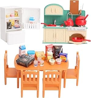 Dollhouse Furniture Set for Kids Toys Miniature Doll House Accessories Pretend Play Toys for Boys Girls & Toddlers Age 3+ with Kitchen image