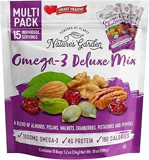 Nature's Garden Omega 3 Deluxe Mix - Trail Mix, Deluxe Mix Nuts, Heart Healthy, Gluten Free, Cholesterol Free, Sodium Free, No Artificial Ingredients - 1.2 oz Bags (15 Individual Servings) image