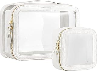 HBlife Clear Makeup Bag Organizer Set, Portable Travel Toiletry Cosmetic Bag Case for Women, Large Make Up Bag Makeup Train Case Transparent Storage Bag Pouch with Handle(White) image
