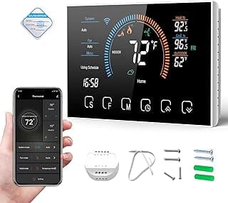 Smart Thermostats for Home, Digital Thermostat with App, WiFi Thermostats for Home Heat Pumps, Cooling Heating & Auto, Includes C-Wire Adapter, LCD Screen/Voice Control/Weather/Energy Saving image