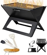 Miyake Notebook BBQ Grill - 3.5mm Cooking Bars with 5 IN 1 BBQ Multi-Tool BBQ Associates, Instant Foldable & Easy Portable Charcoal Grill for Outdoor Barbecues, Camping, Traveling, Picnics, Garden,