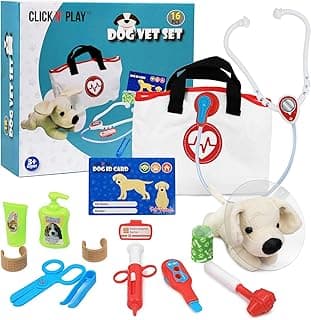 Kids Veterinary Playset, Vet Play Sets for Kids, Vet Pretend Play for Kids, Vet Set Includes Plush Dog Toy and Vet Kit Pack,Veterinarian Kit for Kids, Click N Play Toy Puppy Set for Kids