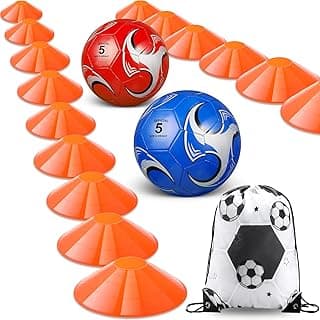 Soccer Training Equipment Kit Include 2 Soccer Balls 20 Soccer Cones and Drawstring Backpack Portable Training Aid Supplies Outdoor Agility Training Equipment for Youth Boys Girls image