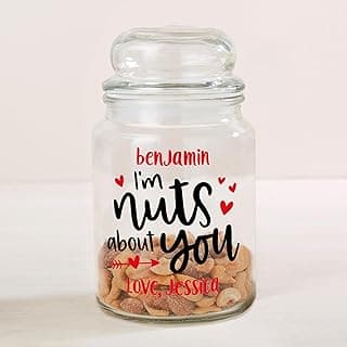 Personalization Universe Nuts About You Personalized Candy Jar - 26 oz Glass Storage Jar with Air Tight Lid - Ideal Valentine's Day Gifts for Her, Him, Kids - Customizable Glass Containers Gift image