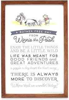 Disney Winnie the Pooh Bother Free Day Framed Wood Wall Decor - Nostalgic Winnie the Pooh Wall Art With Pooh Quotes