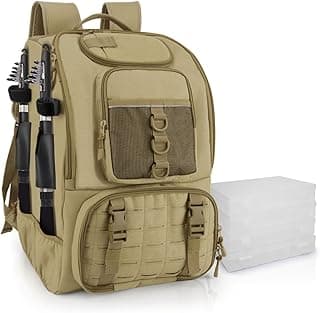 CMOOD Fishing Backpack, Fishing Tackle Backpack With Rod Holders 4 Tackle Boxes, Green