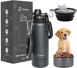 Portable Dog Water Bottle & Bowl- Stainless Steel, Scratch Resistant, Detachable Storage, 32 oz, Leak Proof, Double Vacuum Insulation- Good for Pets Outdoor Walking, Hiking, Travel, Food image