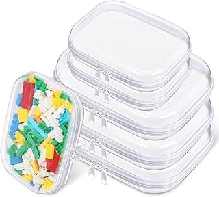 6 Pcs Clear Hard Zipper Case Hard-Sided Premium Storage Case Plastic Clear Hard Shell Zipper Pouch Portable Travel Organizer Box for Building Blocks Puzzles Cosmetics Makeup Pencil (White) image