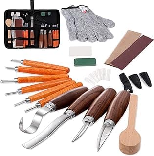 Wood Carving Tools Set,Detail and Hook Carving Knife Kit for Beginners,Trimming Knife for Spoon Bowl Cup Woodwork,Round handle design and 6pcs SK2 Carbon Steel Wood Carving Knives（10pcs） image