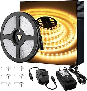 Warm LED Strip Lights,Onforu16.4ft Dimmable Strip Lighting,3000K 5m 12v Tape Light, 2835 LEDs Flexible Warm White Rope Light for Home,Kitchen,Under Cabinet,Bedroom, Christmas Decor, Non-Waterproof image
